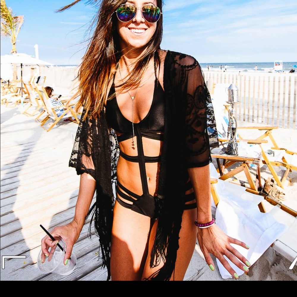 Lace mesh fringe kimono